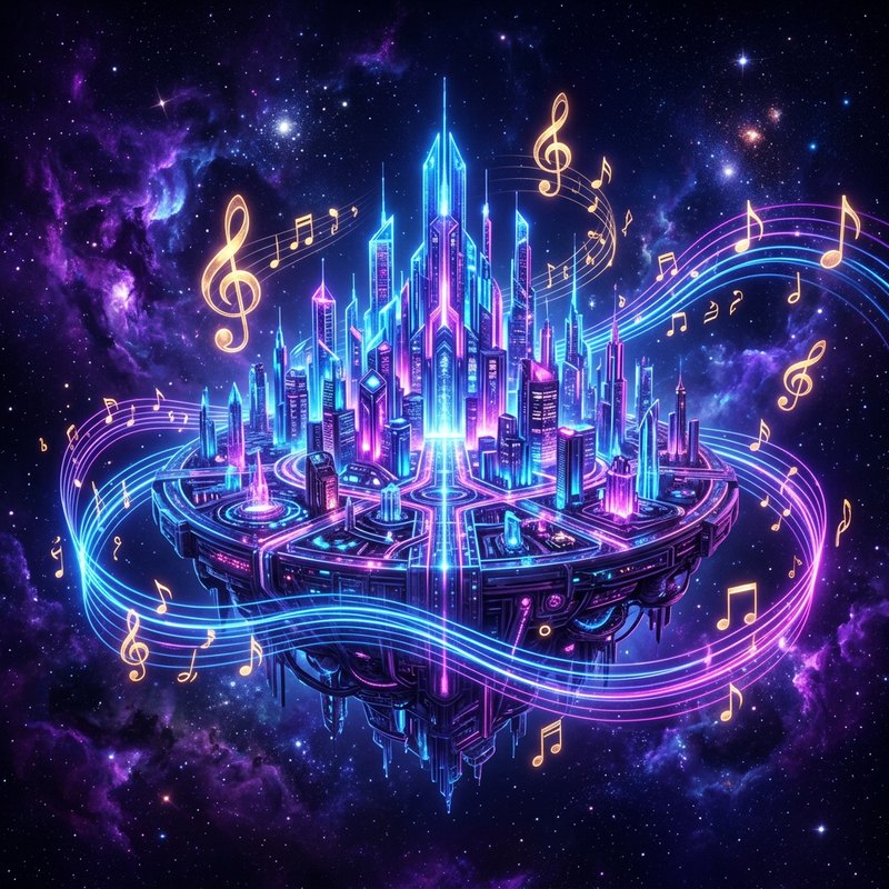 Elevated Remedies — a neon-lit cosmic cityscape